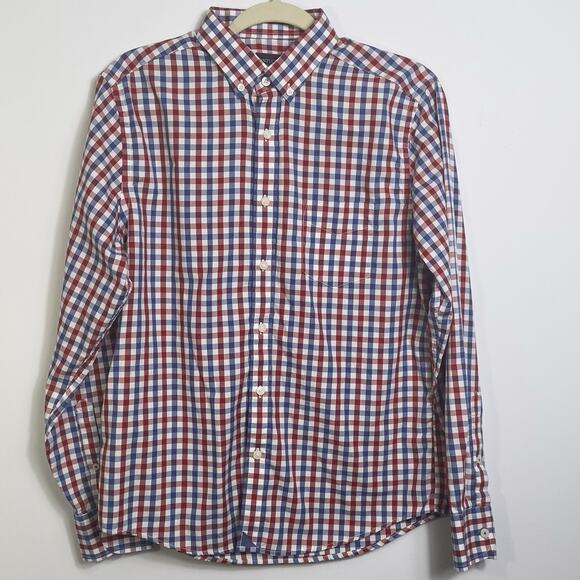Untuckit Men’s Medium Slim Fit Shirt Red White Blue Check Button Down Cotton - Picture 2 of 9